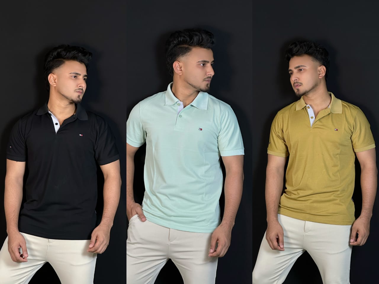 "কালো", " পেস্ট", "মাসটার্ড" কালার পোলো টি-শার্ট কম্বো। TM